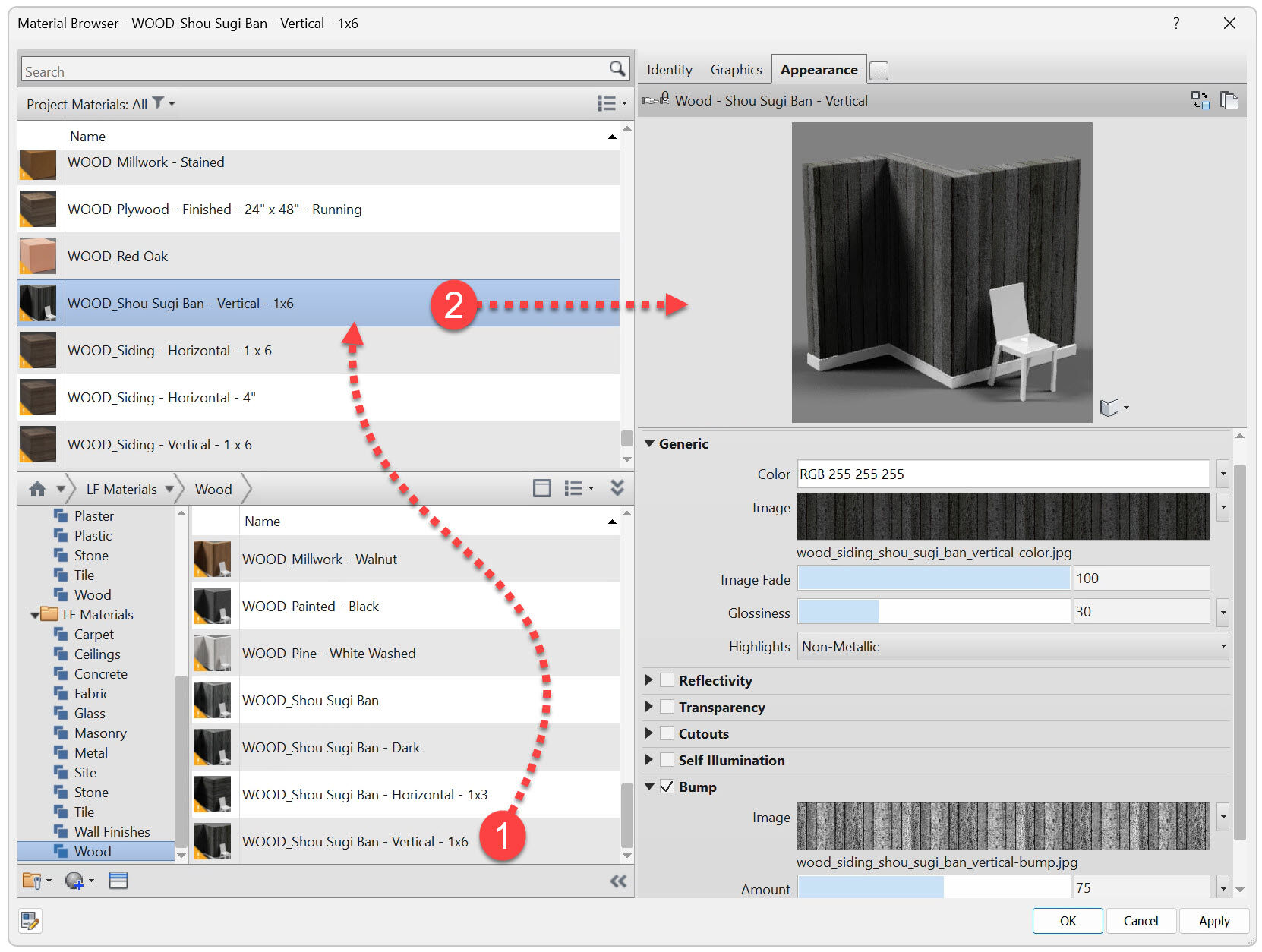 Revit 材质浏览器 - 选定材质
